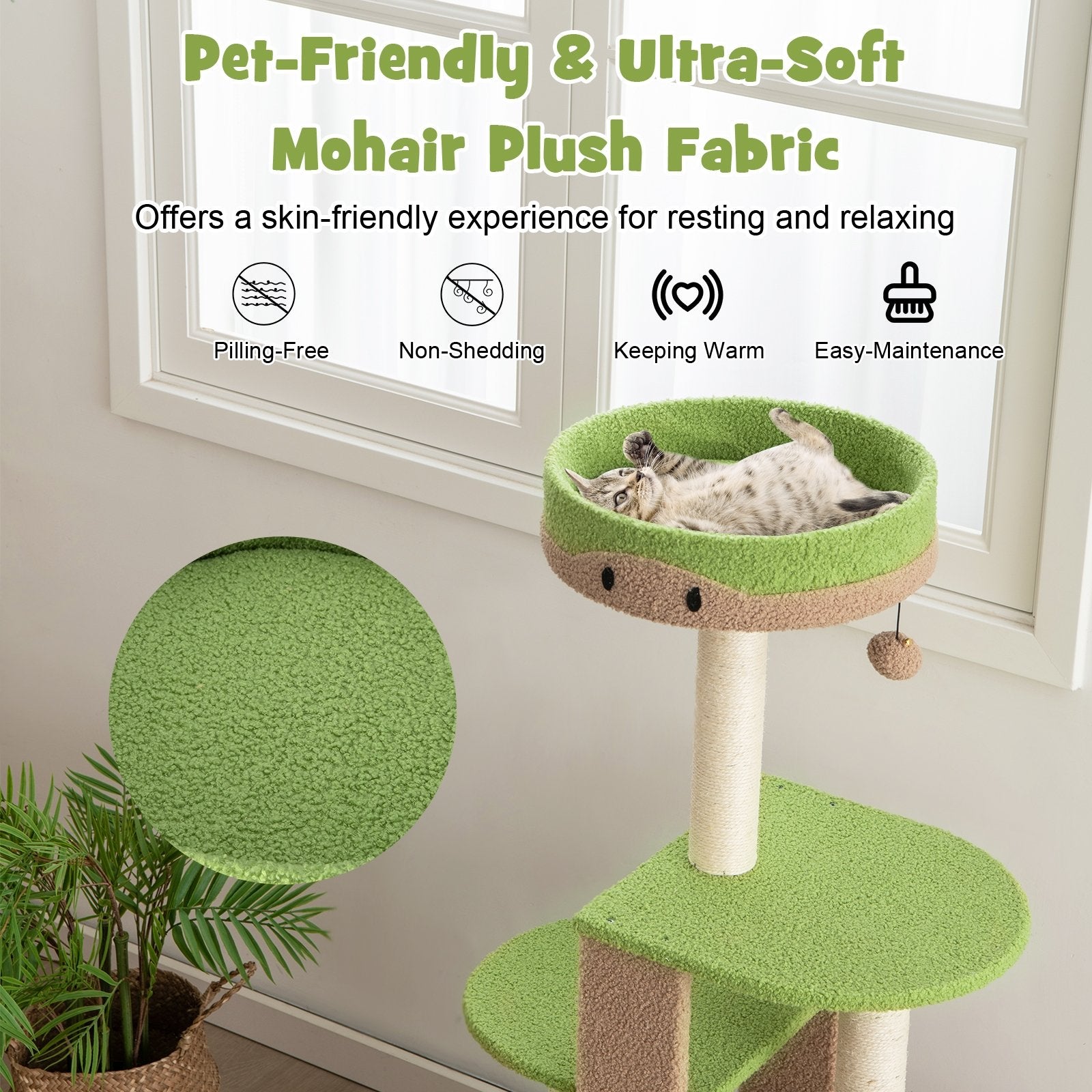 5-Tier Modern Cat Tree Tower for Indoor Cats with Sisal Scratching Posts, Green Cat Trees Condos & Scratchers   at Gallery Canada