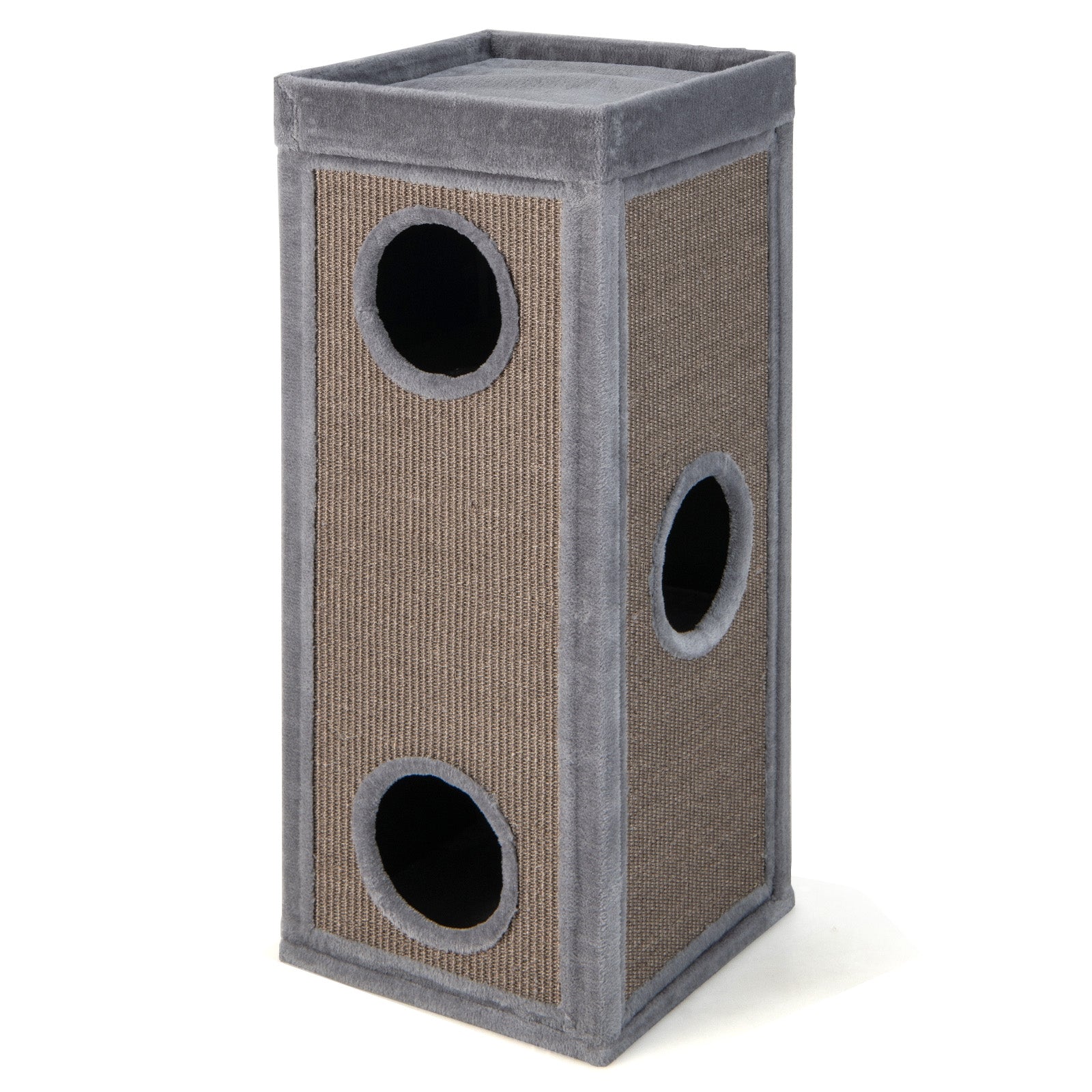 39 Inch Tall Cat Condo with Scratching Posts and 3 Hideaways and 4 Soft Plush Cushions, Gray Cat Trees Condos & Scratchers at Gallery Canada