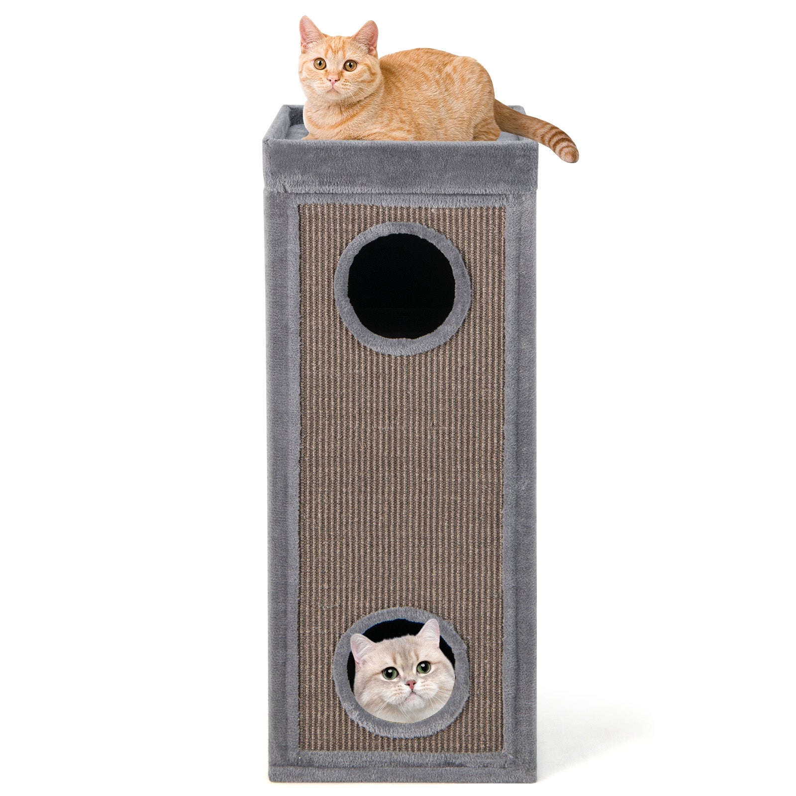 39 Inch Tall Cat Condo with Scratching Posts and 3 Hideaways and 4 Soft Plush Cushions, Gray Cat Trees Condos & Scratchers at Gallery Canada