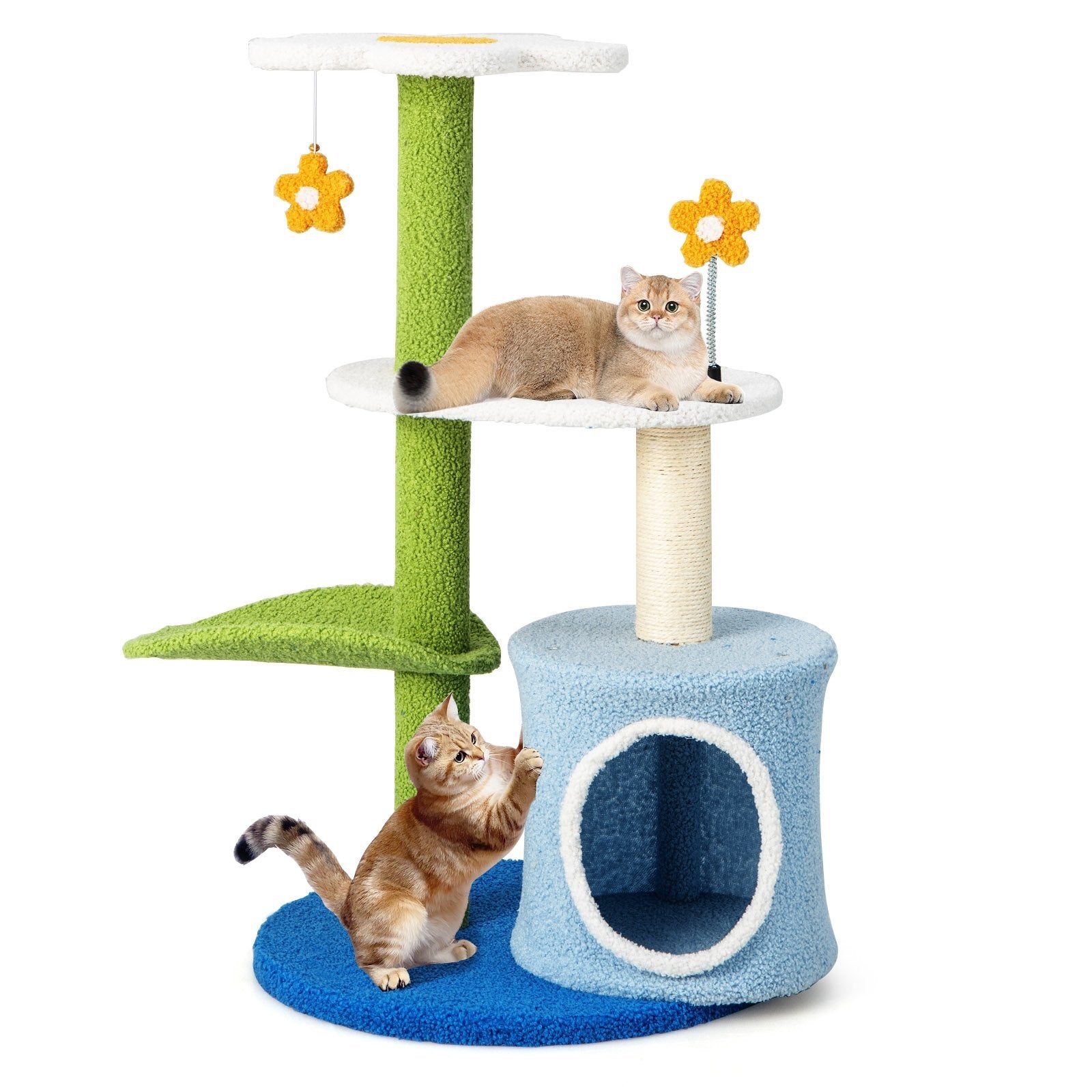 34.5 Inch 4-Tier Cute Cat Tree with Jingling Balls and Condo, Blue Cat Trees Condos & Scratchers   at Gallery Canada