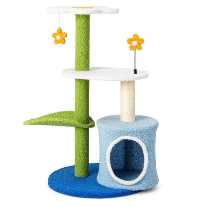 34.5 Inch 4-Tier Cute Cat Tree with Jingling Balls and Condo, Blue Cat Trees Condos & Scratchers   at Gallery Canada