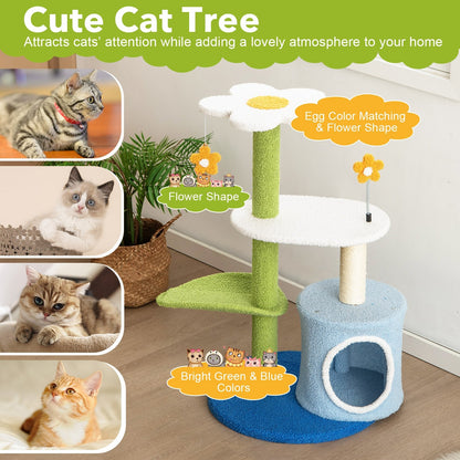 34.5 Inch 4-Tier Cute Cat Tree with Jingling Balls and Condo, Blue Cat Trees Condos & Scratchers   at Gallery Canada