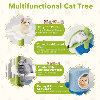 34.5 Inch 4-Tier Cute Cat Tree with Jingling Balls and Condo, Blue Cat Trees Condos & Scratchers   at Gallery Canada