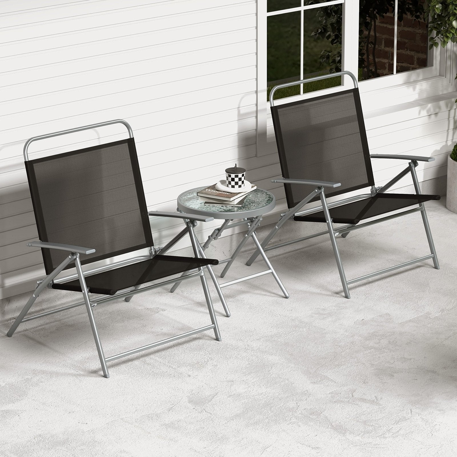 3 Pieces Patio Folding Chair Set Outdoor Metal Conversation Set, Black Patio Furniture Sets   at Gallery Canada