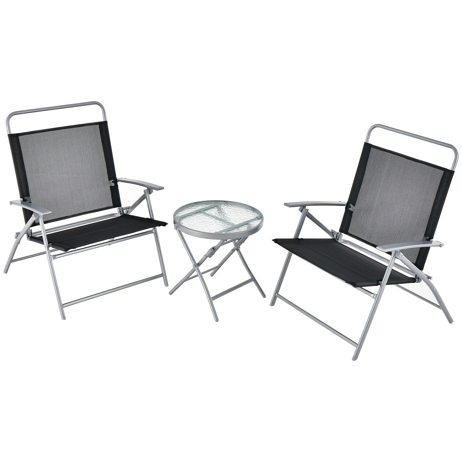 3 Pieces Patio Folding Chair Set Outdoor Metal Conversation Set, Black Patio Furniture Sets   at Gallery Canada