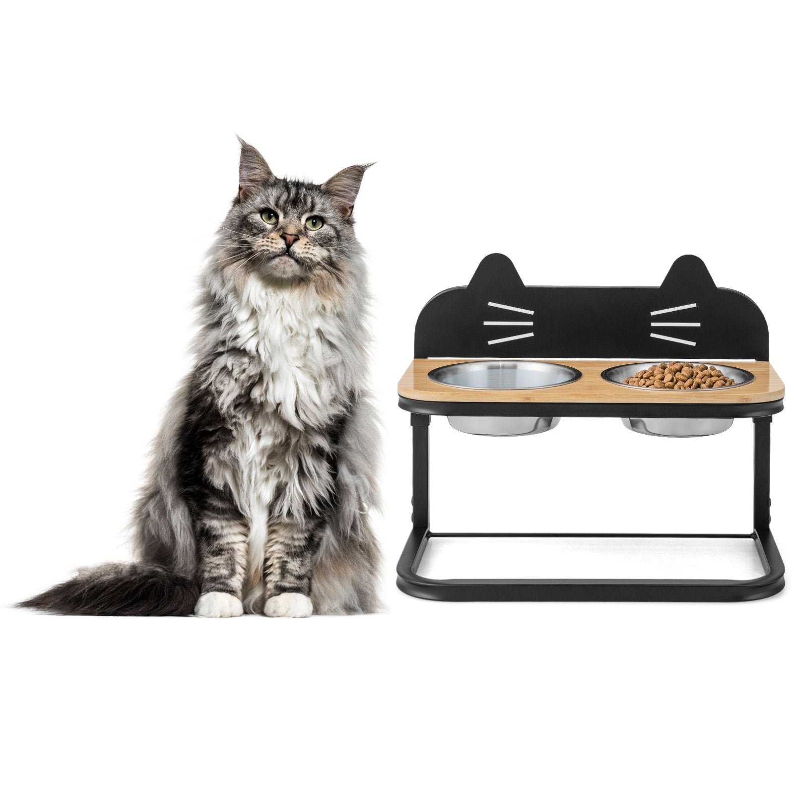 Elevated Pet Feeder with 2 Stainless Steel Bowls for Cats and Small and Medium Dogs, Natural Cat Supplies   at Gallery Canada