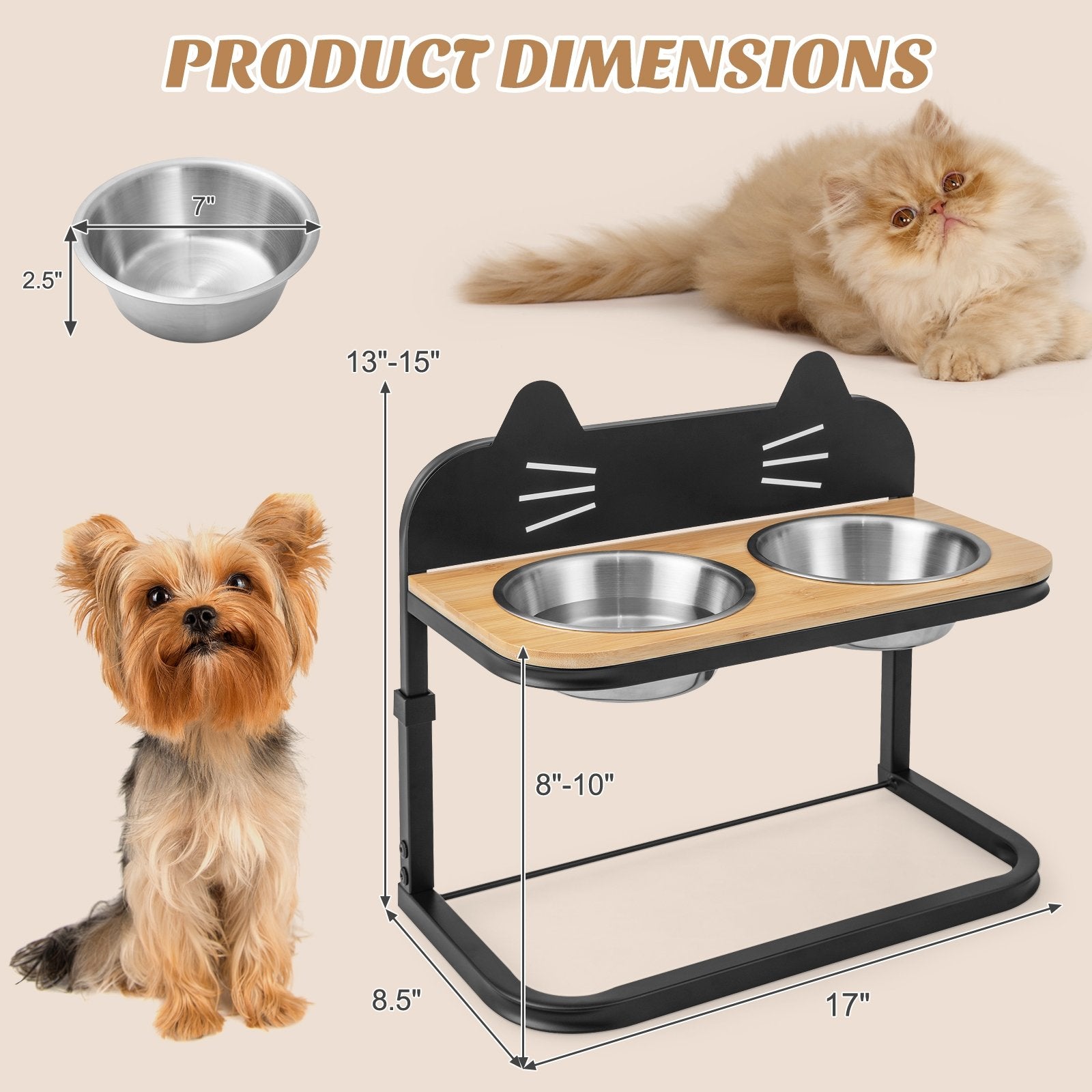 Elevated Pet Feeder with 2 Stainless Steel Bowls for Cats and Small and Medium Dogs, Natural Cat Supplies   at Gallery Canada