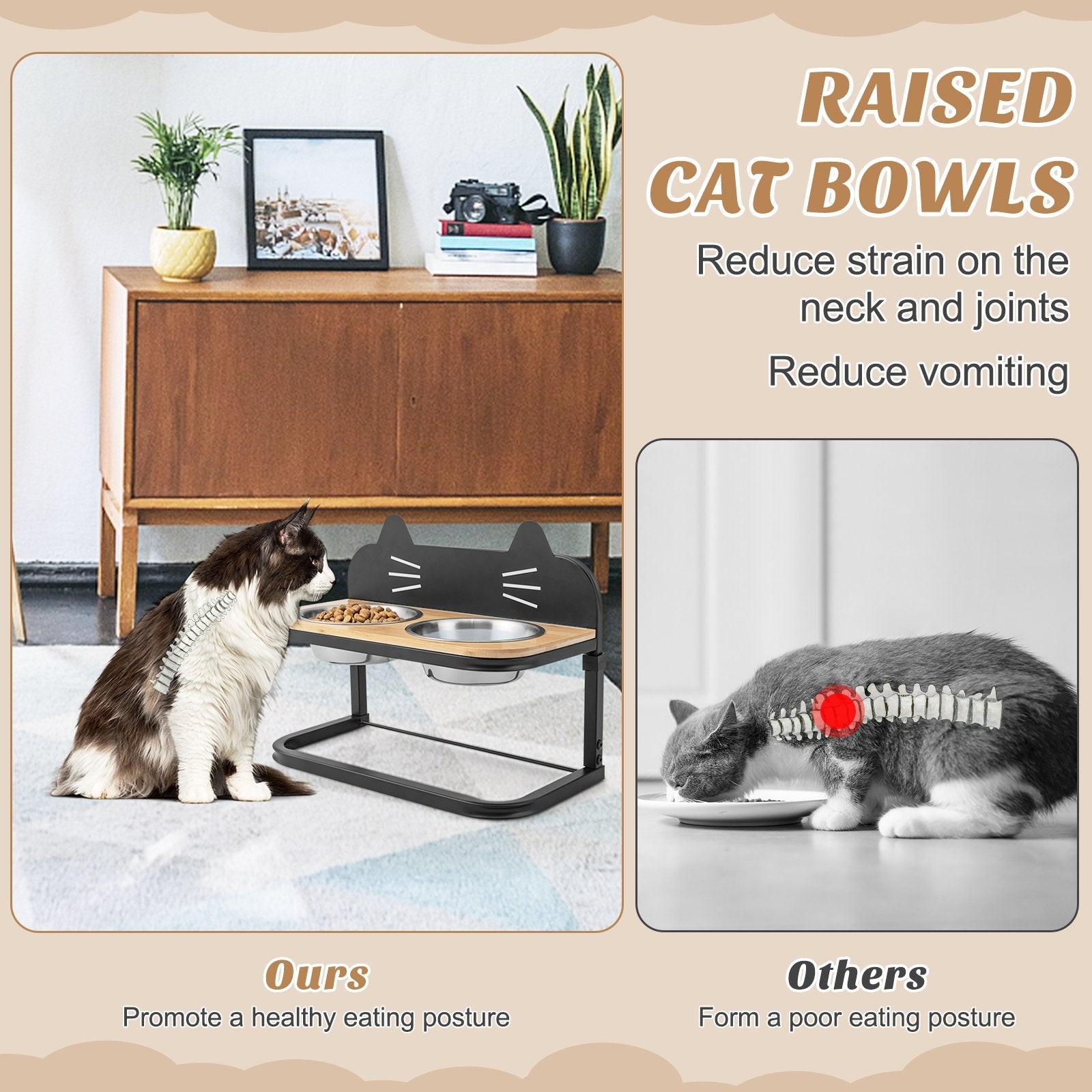 Elevated Pet Feeder with 2 Stainless Steel Bowls for Cats and Small and Medium Dogs, Natural Cat Supplies   at Gallery Canada