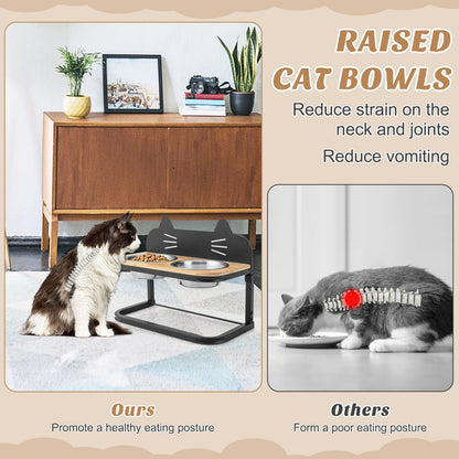 Elevated Pet Feeder with 2 Stainless Steel Bowls for Cats and Small and Medium Dogs, Natural Cat Supplies   at Gallery Canada