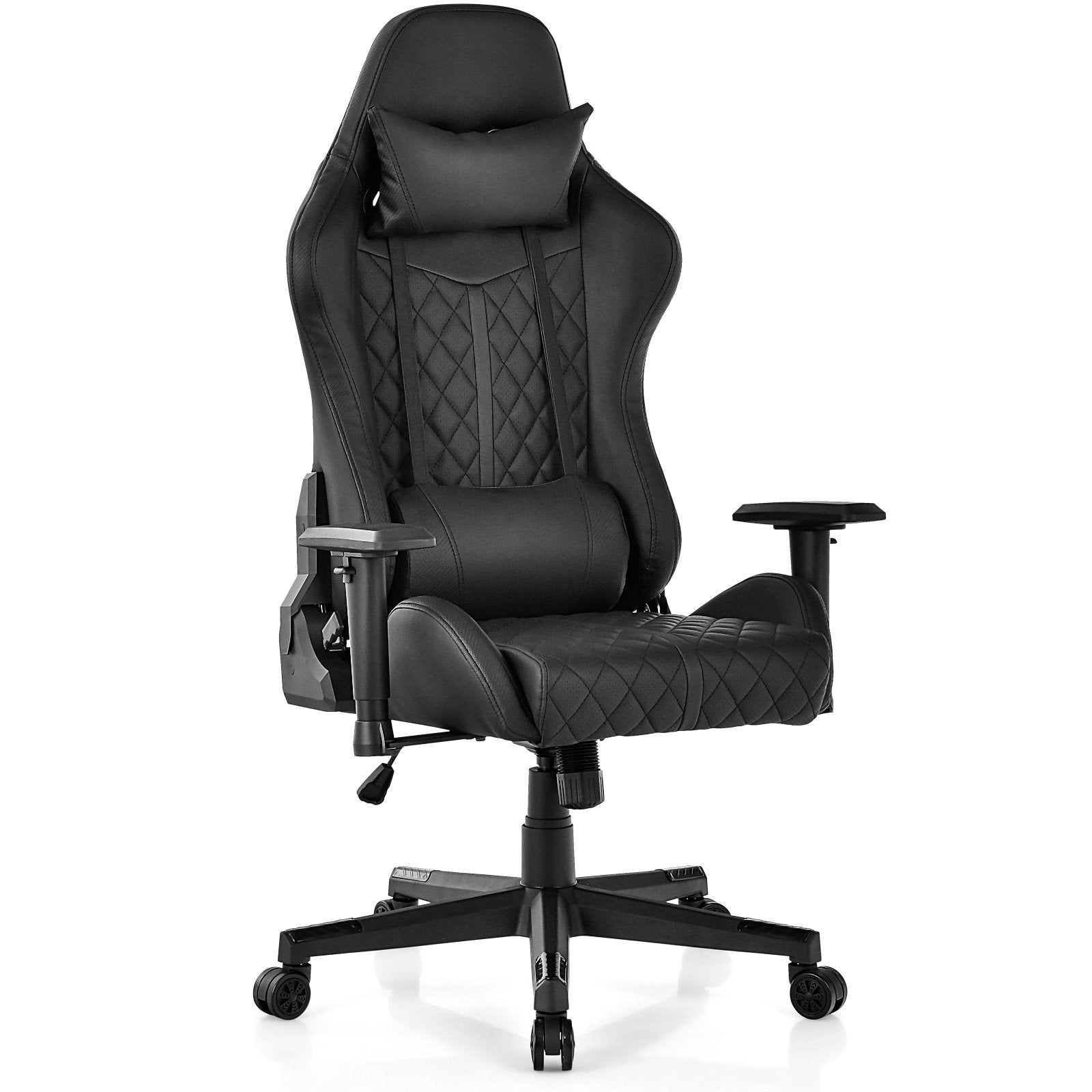 Adjustable 360° Swivel PU Gaming Chair with RGB LED Lights and Nylon Base, Black Gaming Chairs   at Gallery Canada