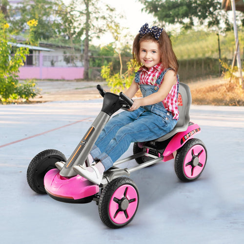 Pedal Powered 4-Wheel Toy Car with Adjustable Steering Wheel and Seat, Pink