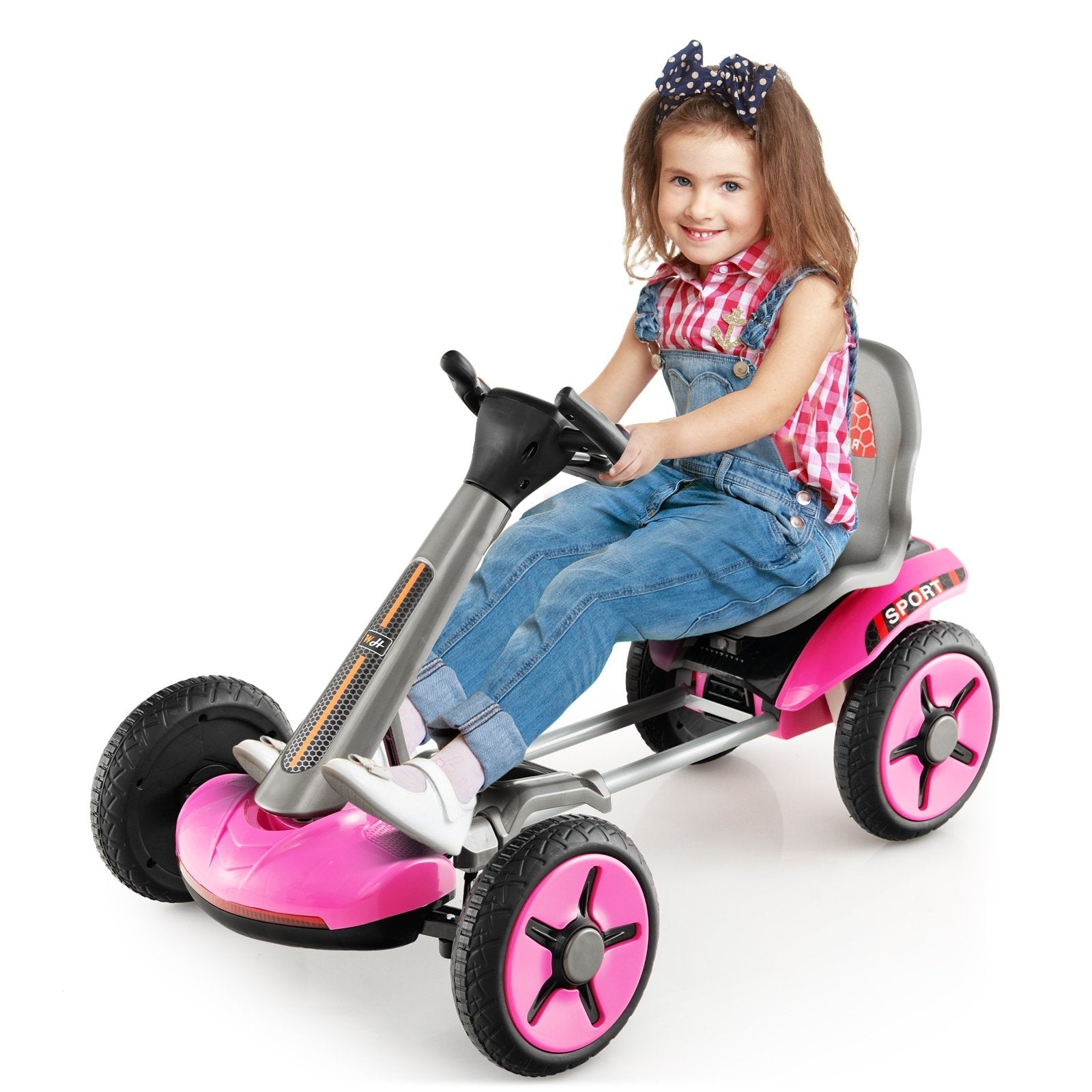 Pedal Powered 4-Wheel Toy Car with Adjustable Steering Wheel and Seat, Pink Powered Ride On Toys   at Gallery Canada