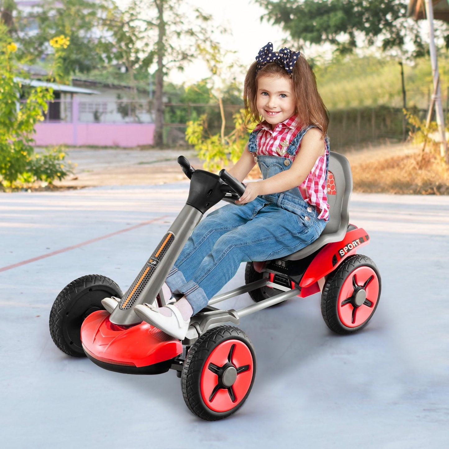 Pedal Powered 4-Wheel Toy Car with Adjustable Steering Wheel and Seat, Red Powered Ride On Toys   at Gallery Canada