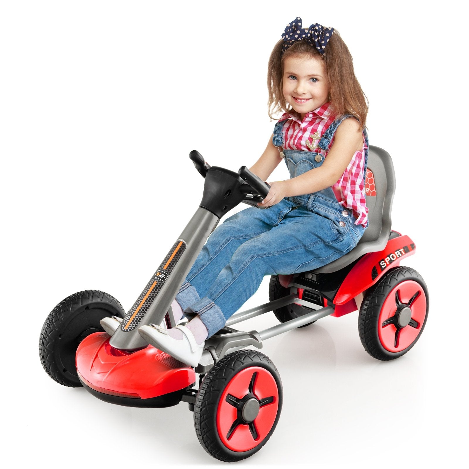 Pedal Powered 4-Wheel Toy Car with Adjustable Steering Wheel and Seat, Red Powered Ride On Toys   at Gallery Canada