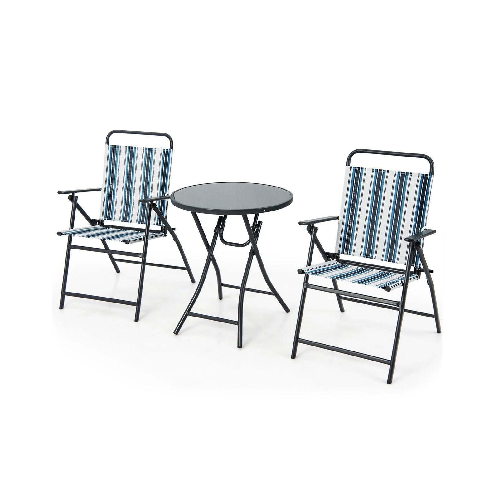 3 Pieces Outdoor Folding Chair Set Portable Folding Chair Set, Blue Patio Furniture Sets   at Gallery Canada