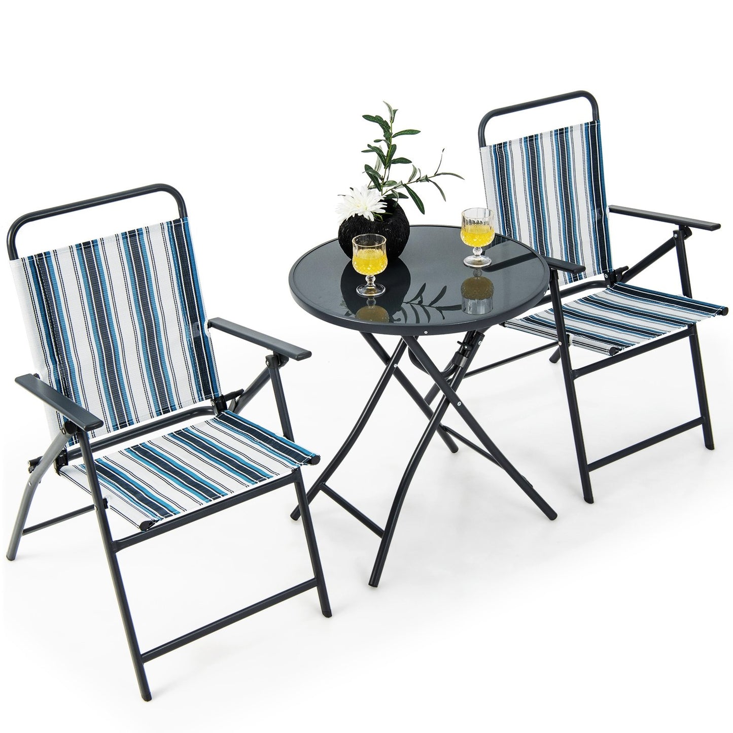 3 Pieces Outdoor Folding Chair Set Portable Folding Chair Set, Blue Patio Furniture Sets   at Gallery Canada