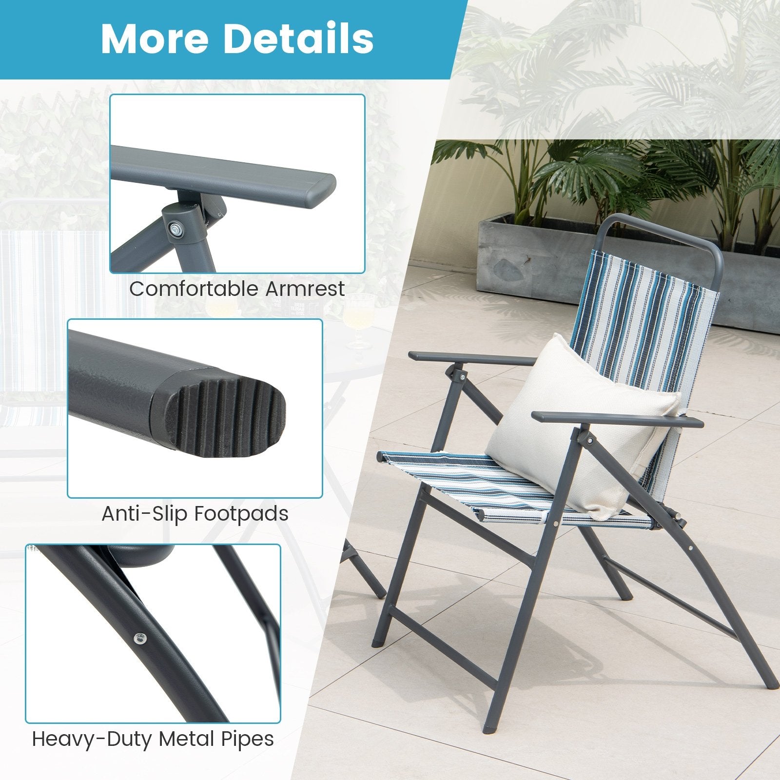 3 Pieces Outdoor Folding Chair Set Portable Folding Chair Set, Blue Patio Furniture Sets   at Gallery Canada