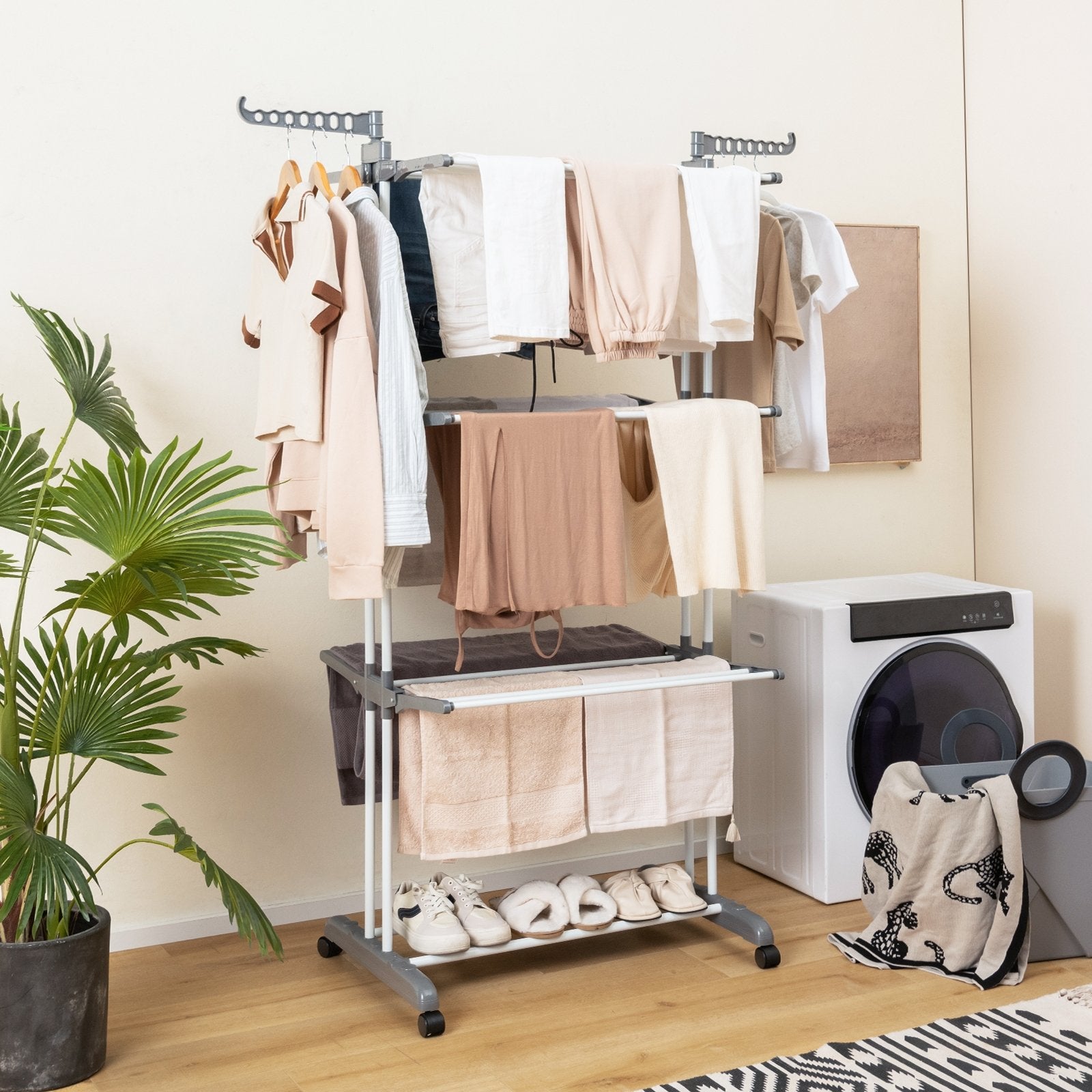 4-tier Clothes Drying Rack with Rotatable Side Wings and Collapsible Shelves, Gray Drying Racks   at Gallery Canada