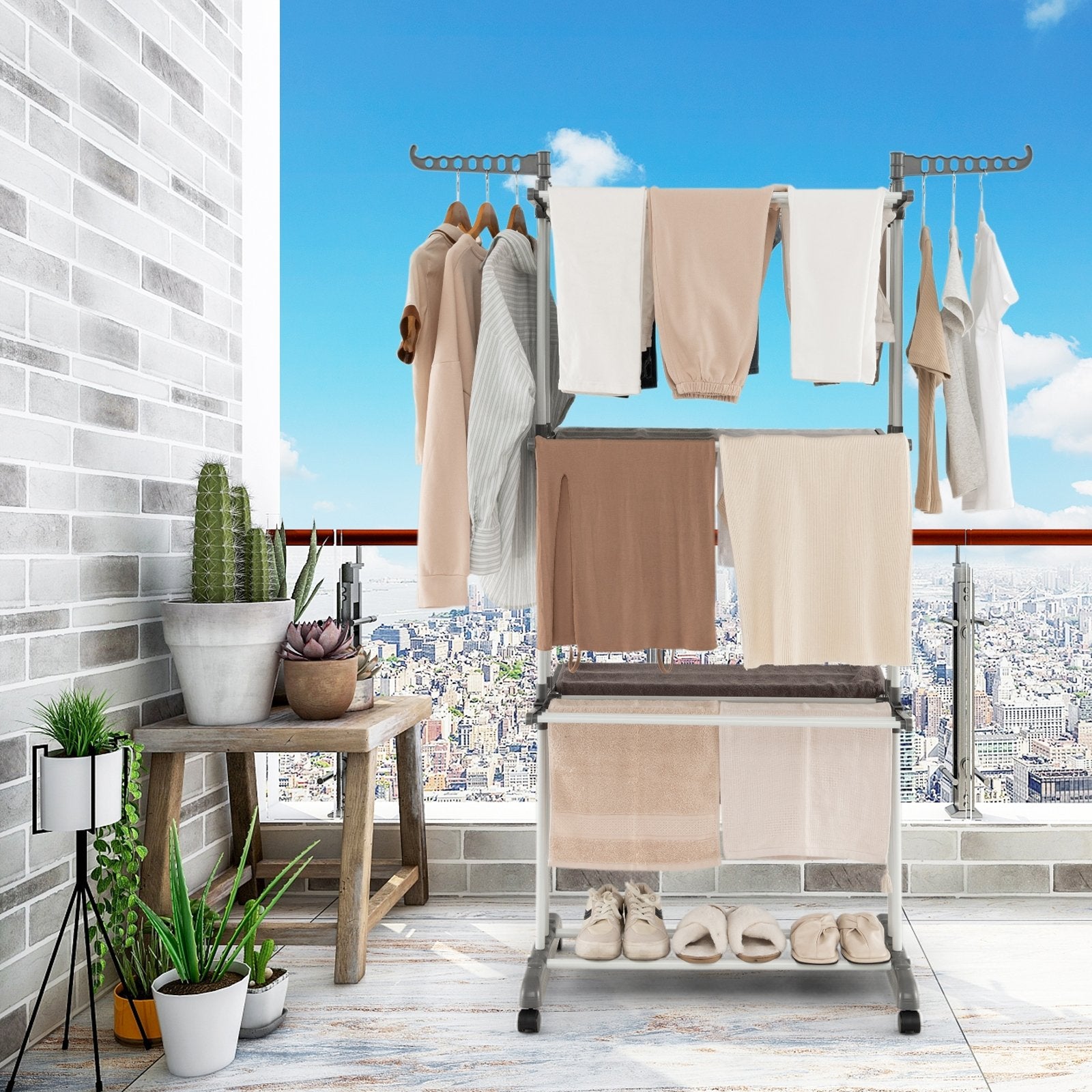 4-tier Clothes Drying Rack with Rotatable Side Wings and Collapsible Shelves, Gray Drying Racks   at Gallery Canada