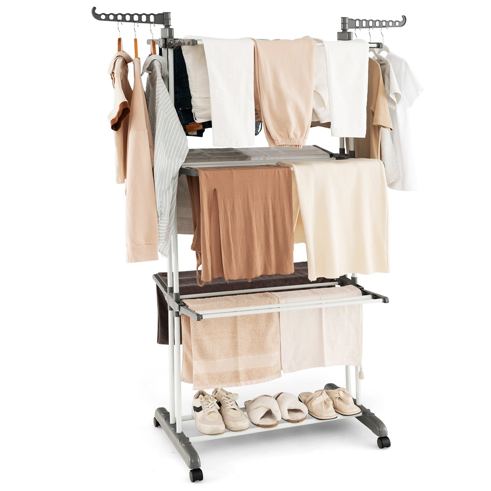 4-tier Clothes Drying Rack with Rotatable Side Wings and Collapsible Shelves, Gray Drying Racks   at Gallery Canada