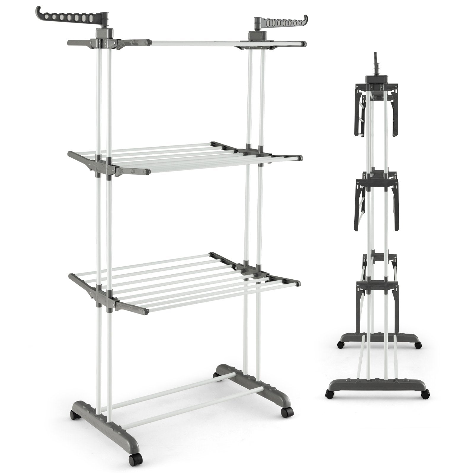 4-tier Clothes Drying Rack with Rotatable Side Wings and Collapsible Shelves, Gray Drying Racks   at Gallery Canada