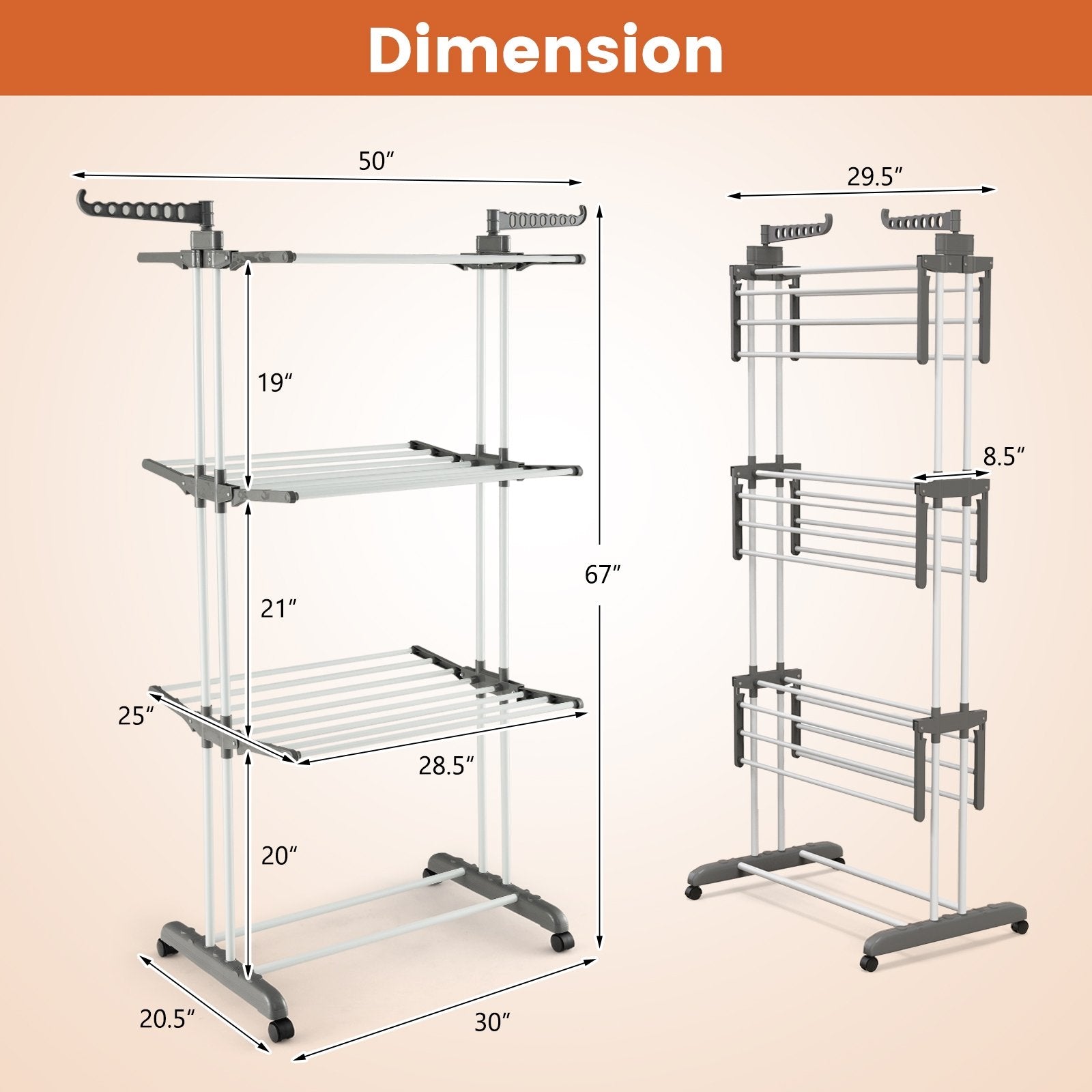 4-tier Clothes Drying Rack with Rotatable Side Wings and Collapsible Shelves, Gray Drying Racks   at Gallery Canada