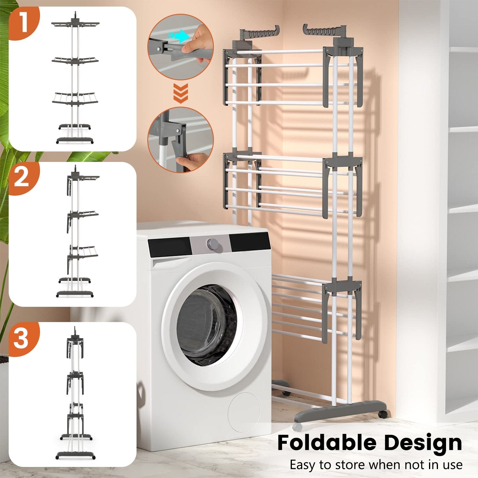 4-tier Clothes Drying Rack with Rotatable Side Wings and Collapsible Shelves, Gray Drying Racks   at Gallery Canada