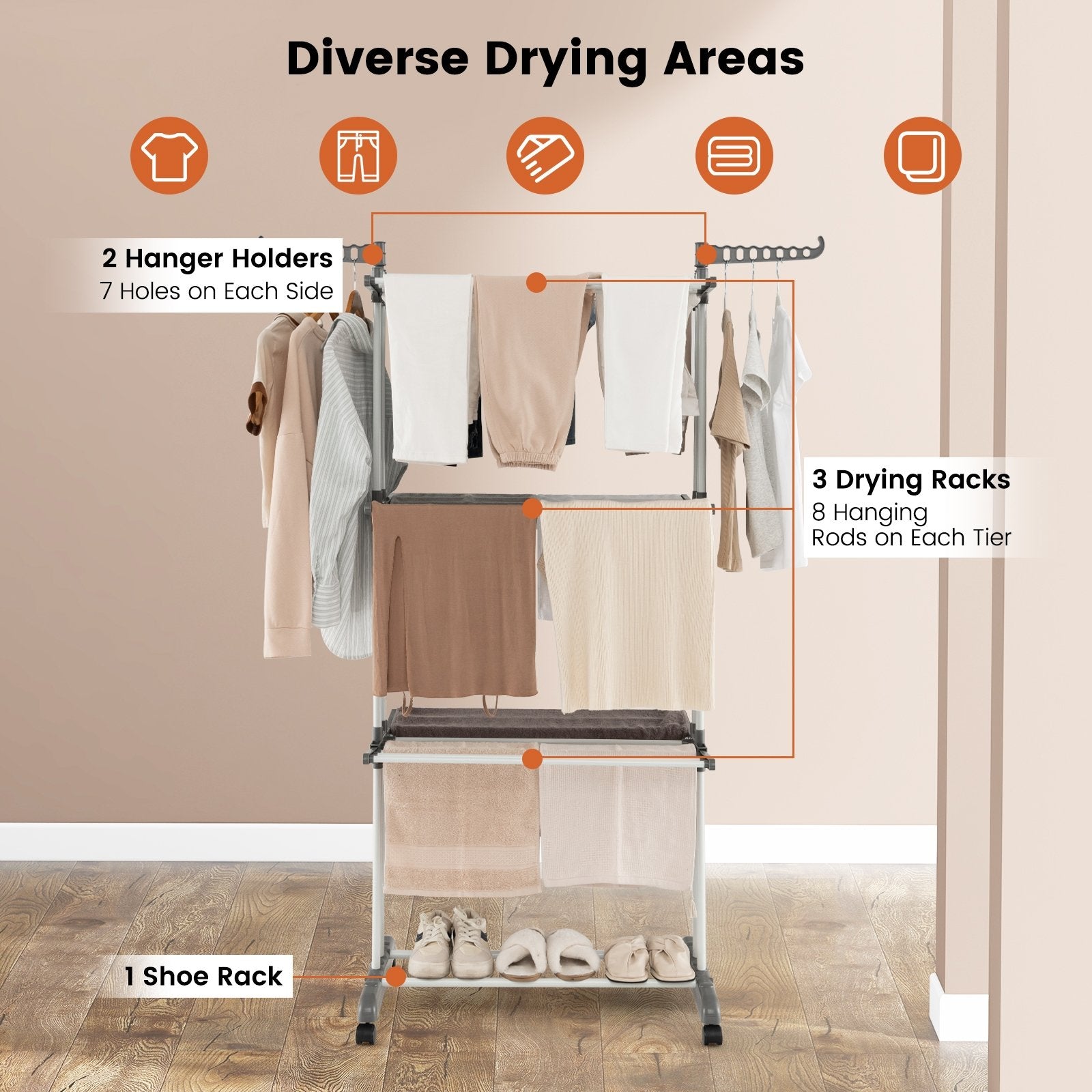 4-tier Clothes Drying Rack with Rotatable Side Wings and Collapsible Shelves, Gray Drying Racks   at Gallery Canada