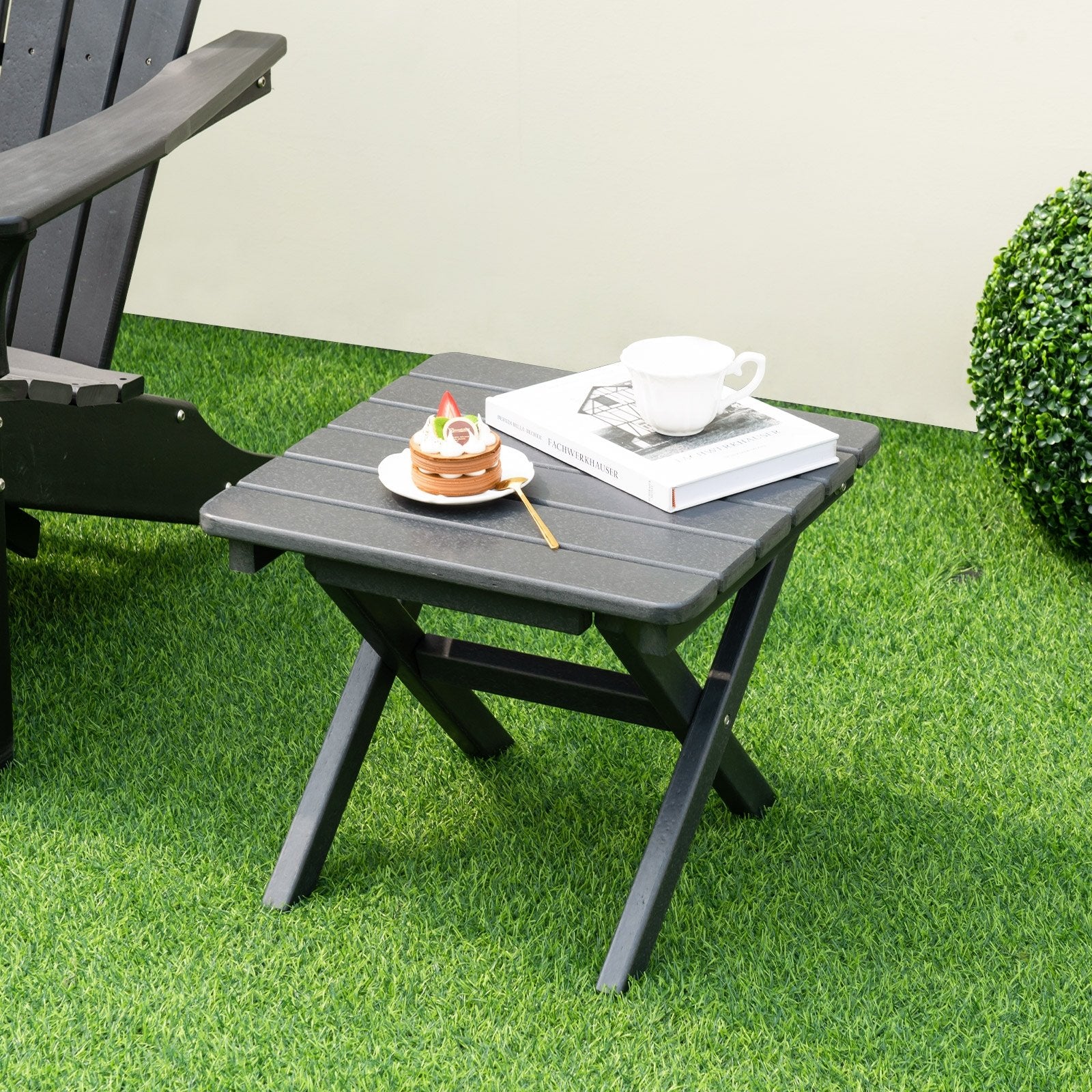 Outdoor Folding Side Table Foldable Weather-Resistant HDPE Adirondack Table, Black Patio Coffee Tables   at Gallery Canada