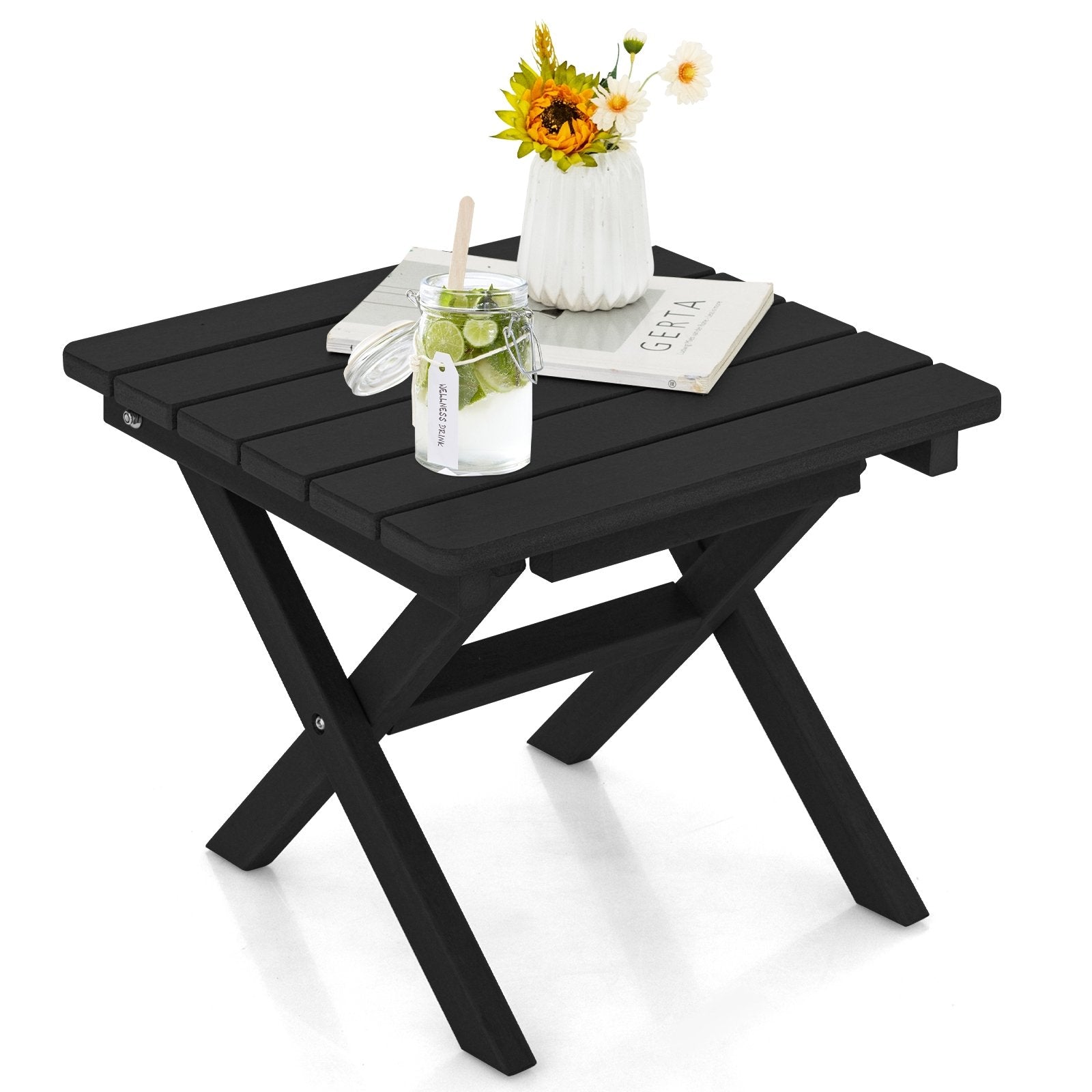 Outdoor Folding Side Table Foldable Weather-Resistant HDPE Adirondack Table, Black Patio Coffee Tables   at Gallery Canada