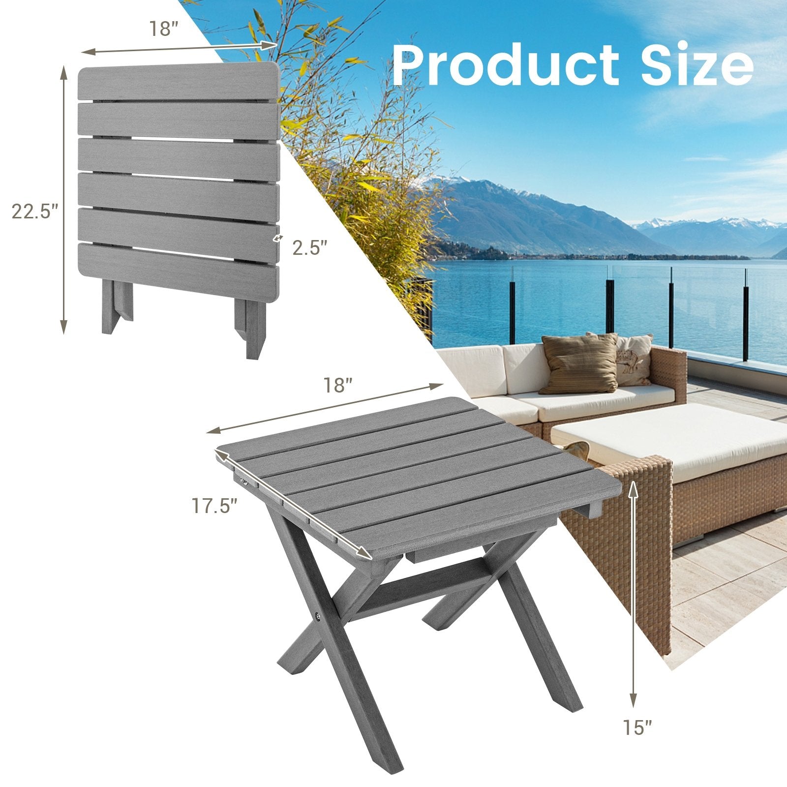 Outdoor Folding Side Table Foldable Weather-Resistant HDPE Adirondack Table, Gray Patio Coffee Tables   at Gallery Canada