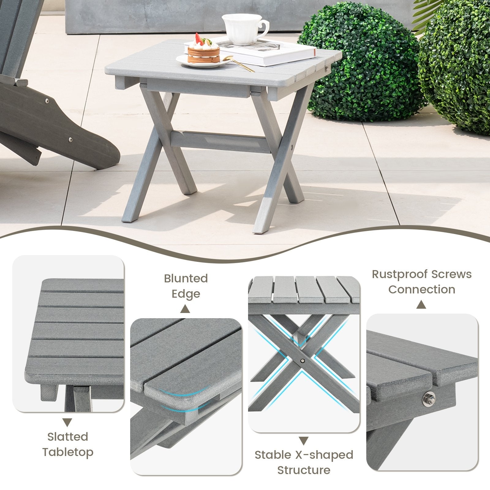 Outdoor Folding Side Table Foldable Weather-Resistant HDPE Adirondack Table, Gray Patio Coffee Tables   at Gallery Canada