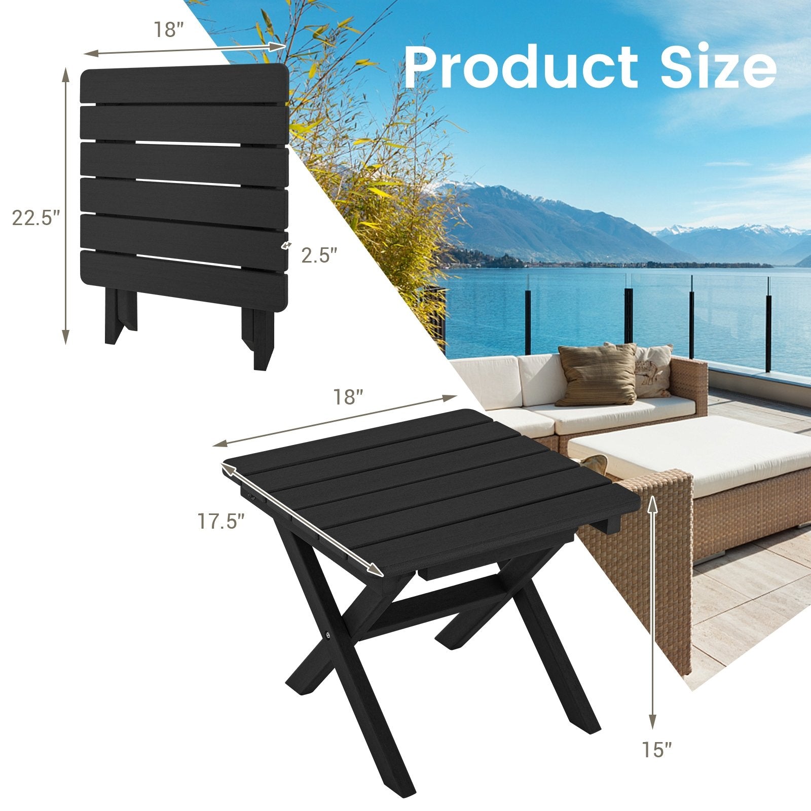 Outdoor Folding Side Table Foldable Weather-Resistant HDPE Adirondack Table, Black Patio Coffee Tables   at Gallery Canada