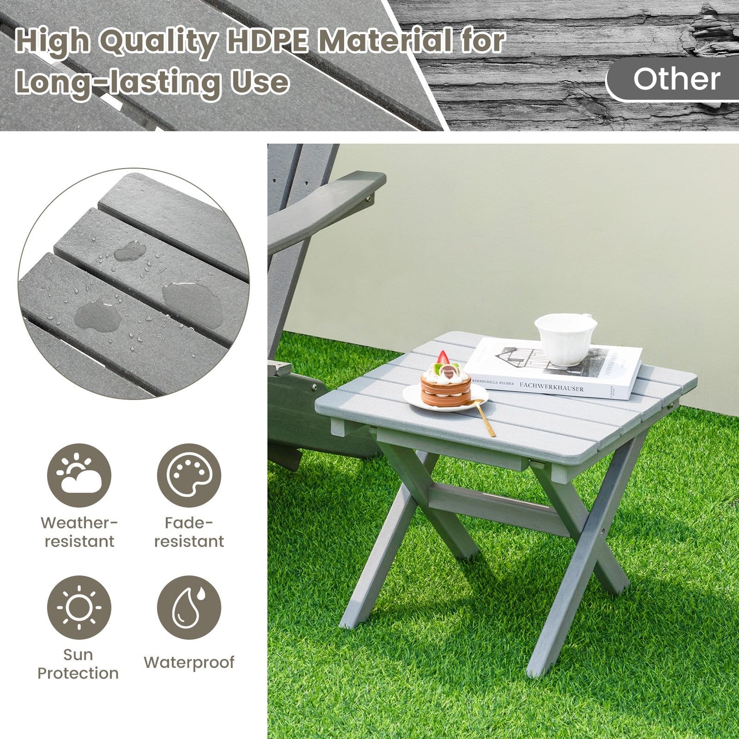 Outdoor Folding Side Table Foldable Weather-Resistant HDPE Adirondack Table, Gray Patio Coffee Tables   at Gallery Canada