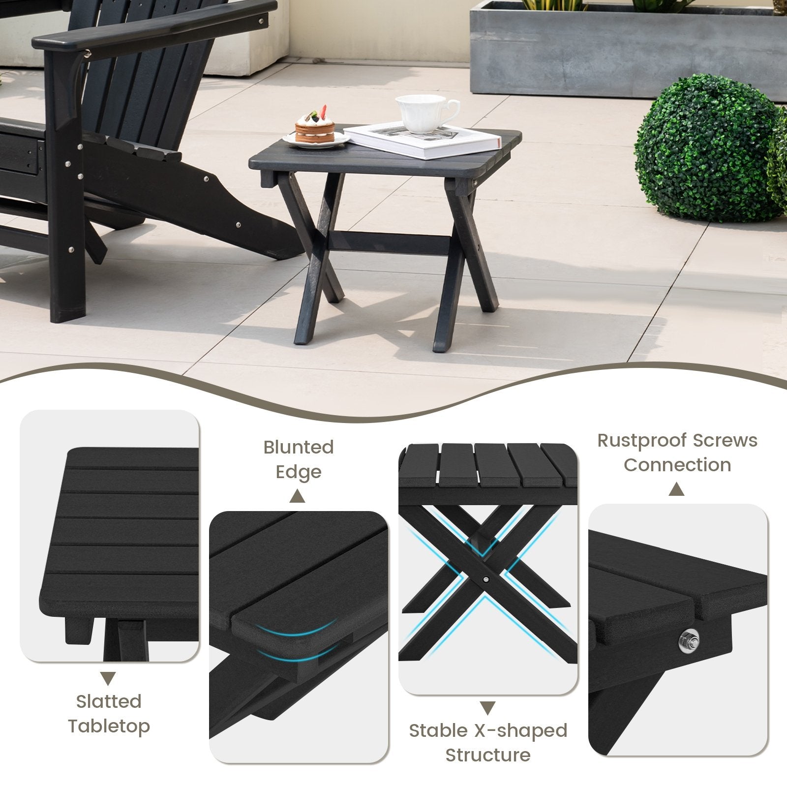 Outdoor Folding Side Table Foldable Weather-Resistant HDPE Adirondack Table, Black Patio Coffee Tables   at Gallery Canada