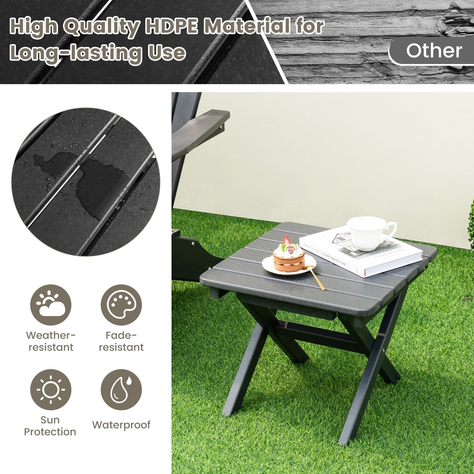 Outdoor Folding Side Table Foldable Weather-Resistant HDPE Adirondack Table, Black Patio Coffee Tables   at Gallery Canada