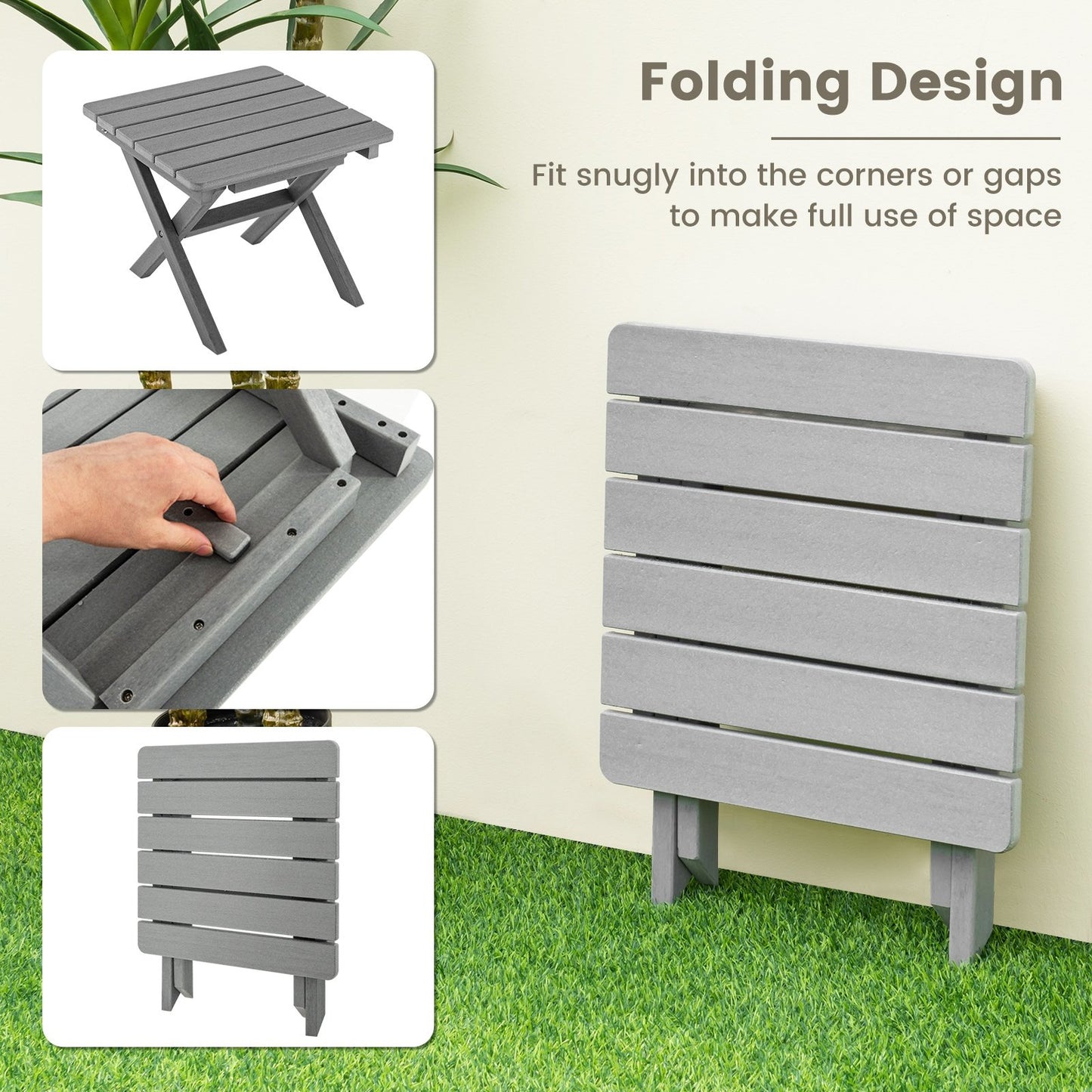 Outdoor Folding Side Table Foldable Weather-Resistant HDPE Adirondack Table, Gray Patio Coffee Tables   at Gallery Canada