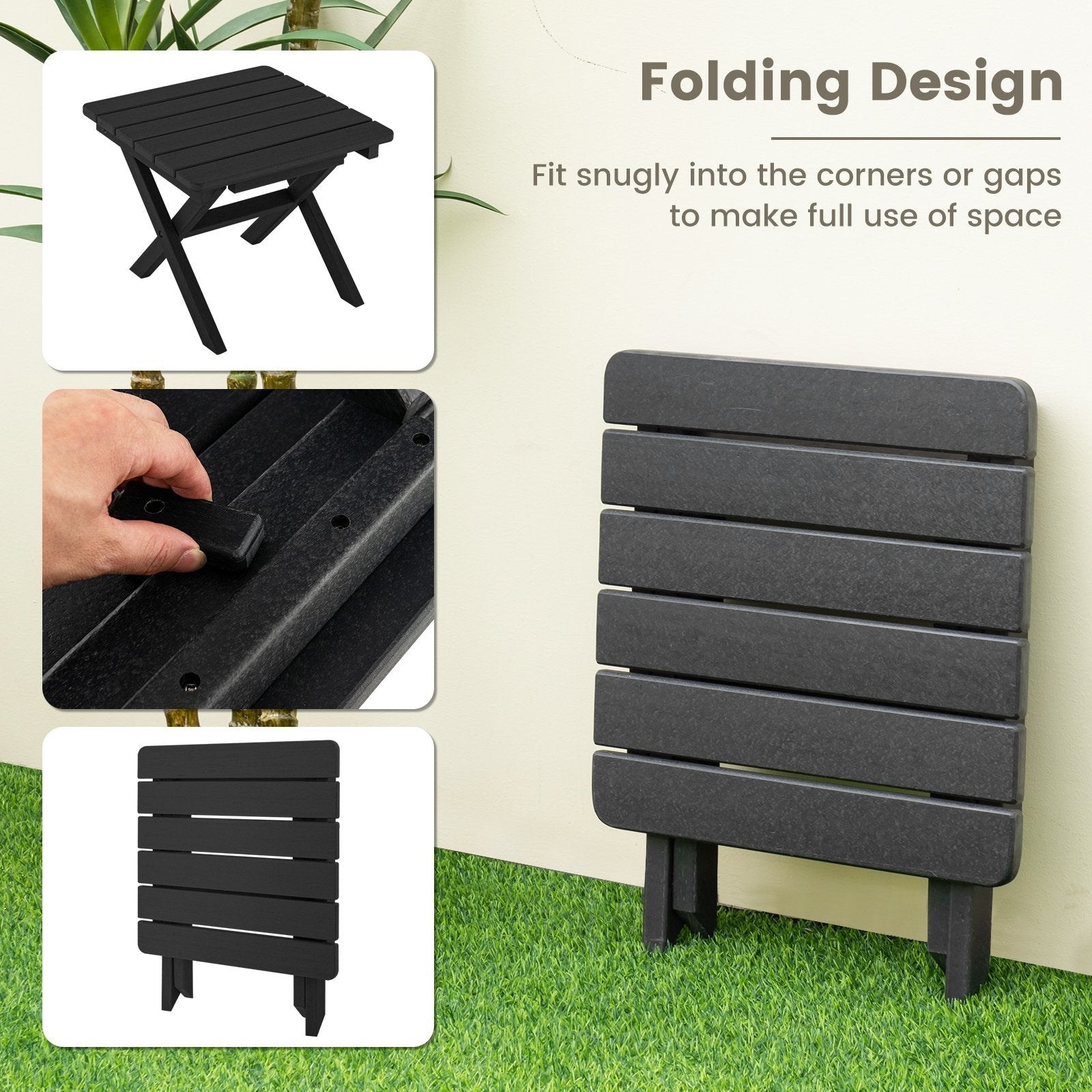 Outdoor Folding Side Table Foldable Weather-Resistant HDPE Adirondack Table, Black Patio Coffee Tables   at Gallery Canada