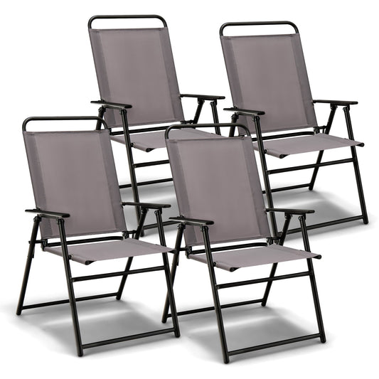 Outdoor Folding Sling Chairs Set of 4 with Armrest and Backrest, Gray Outdoor Seating & Patio Chairs   at Gallery Canada