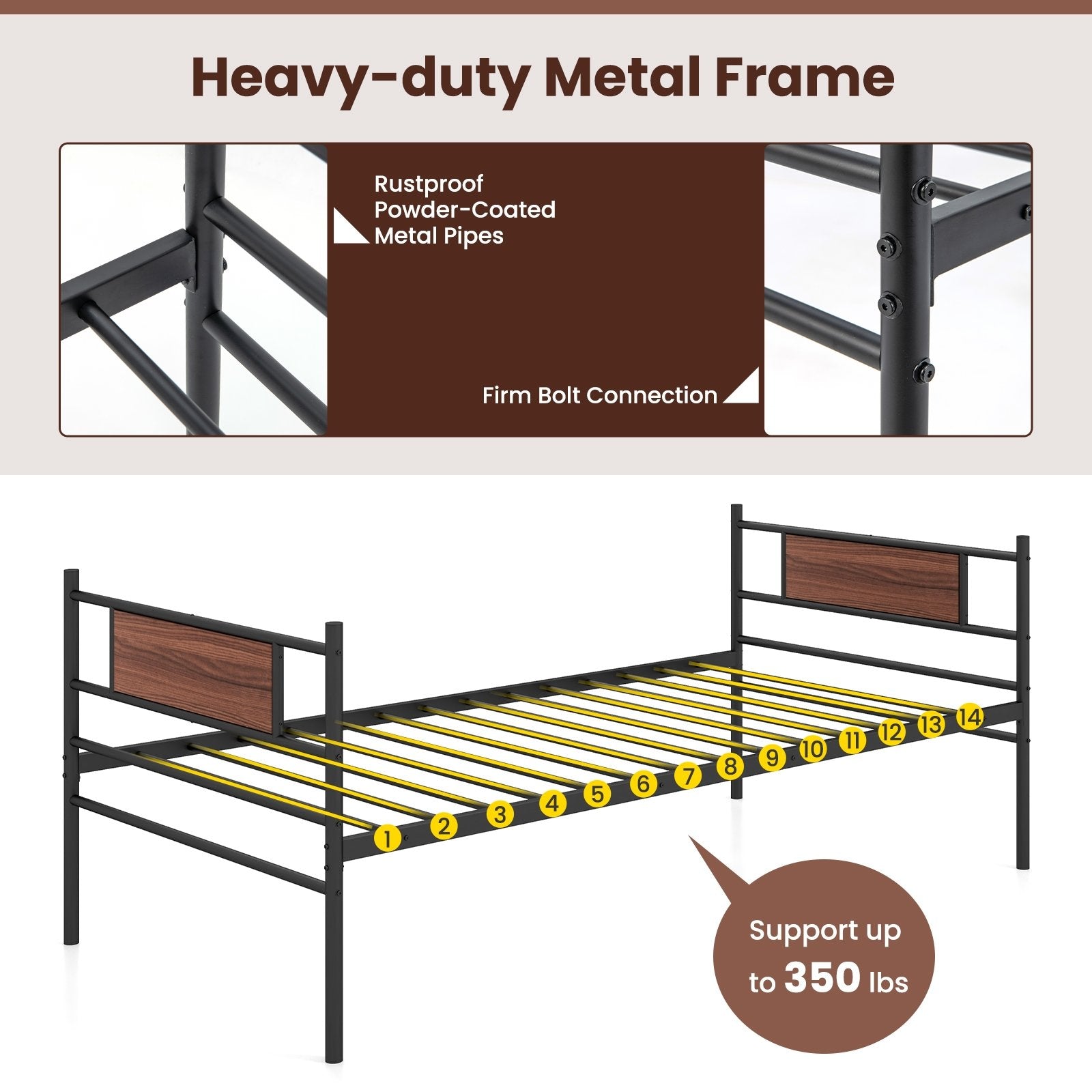 Twin Size Metal Daybed with Trundle and Wood Grain Headboard, Black Trundle Bed Frame   at Gallery Canada