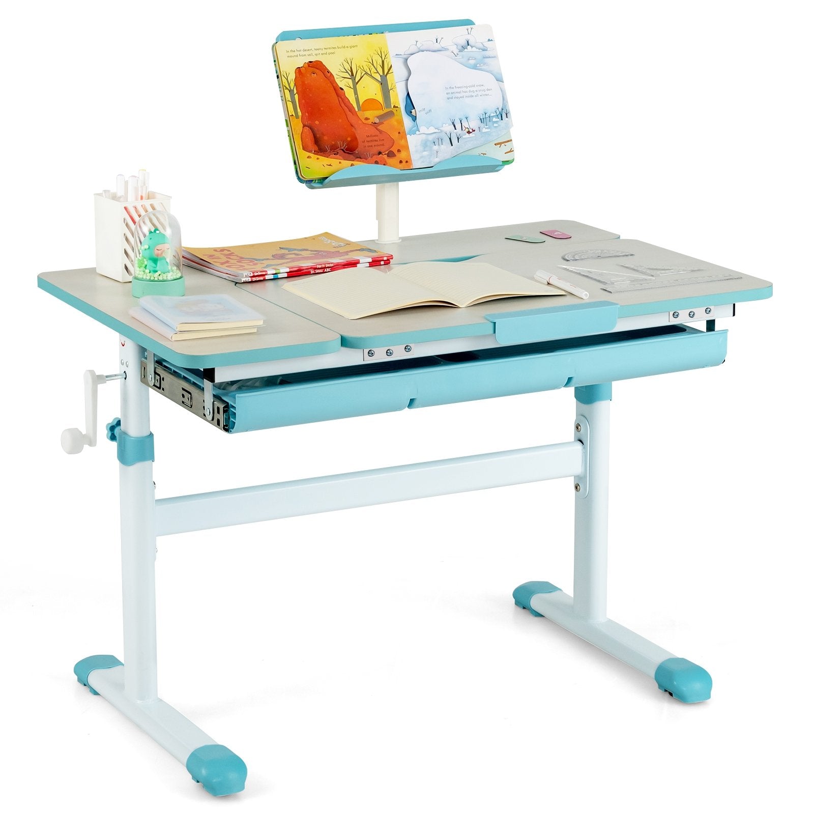 Height-Adjustable Kids Desk with Tilt Desktop and Book Stand, Blue Kids Table & Chair Sets   at Gallery Canada