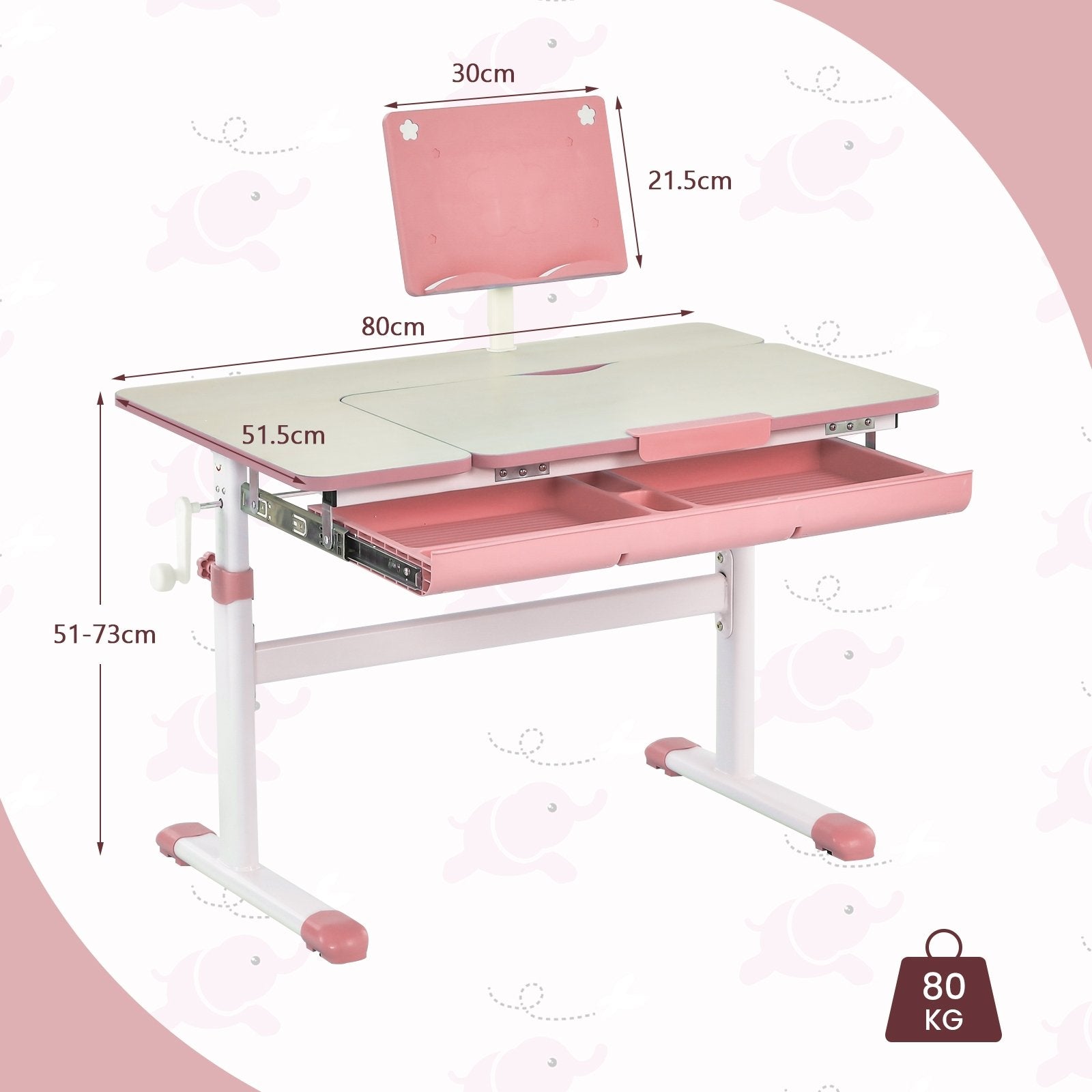 Height-Adjustable Kids Desk with Tilt Desktop and Book Stand, Pink Kids Table & Chair Sets   at Gallery Canada