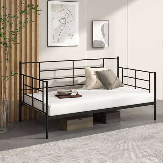 Twin Size Metal Daybed Sofa Bed Frame with Armrests and Backrest, Black Simple Bed Frame   at Gallery Canada