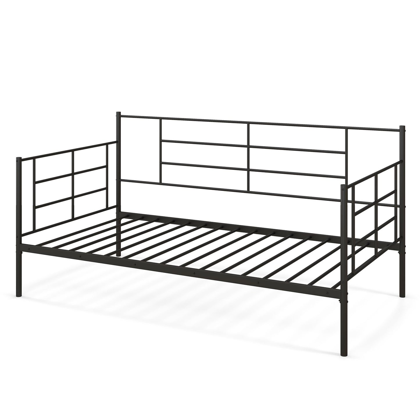 Twin Size Metal Daybed Sofa Bed Frame with Armrests and Backrest, Black Simple Bed Frame   at Gallery Canada