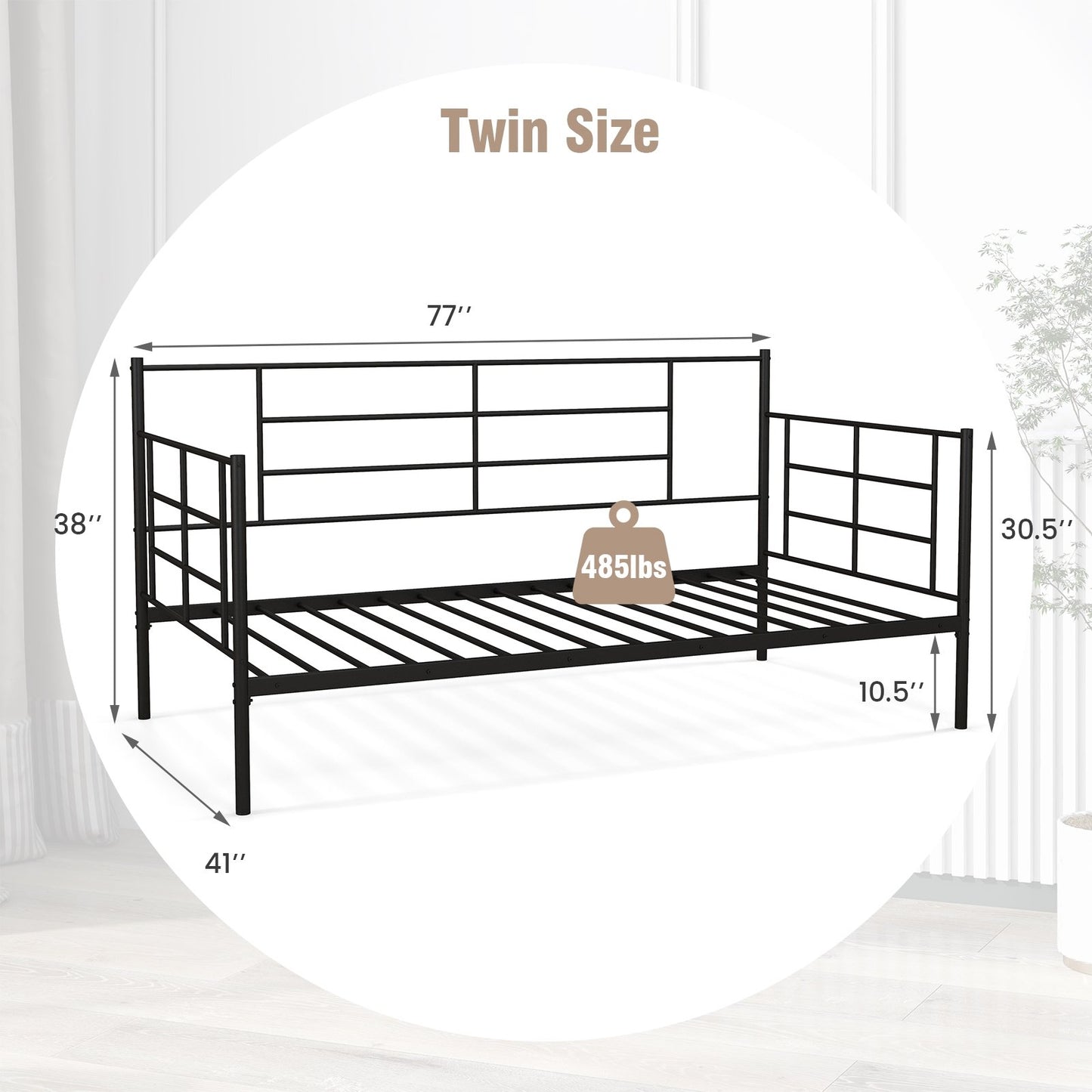 Twin Size Metal Daybed Sofa Bed Frame with Armrests and Backrest, Black Simple Bed Frame   at Gallery Canada