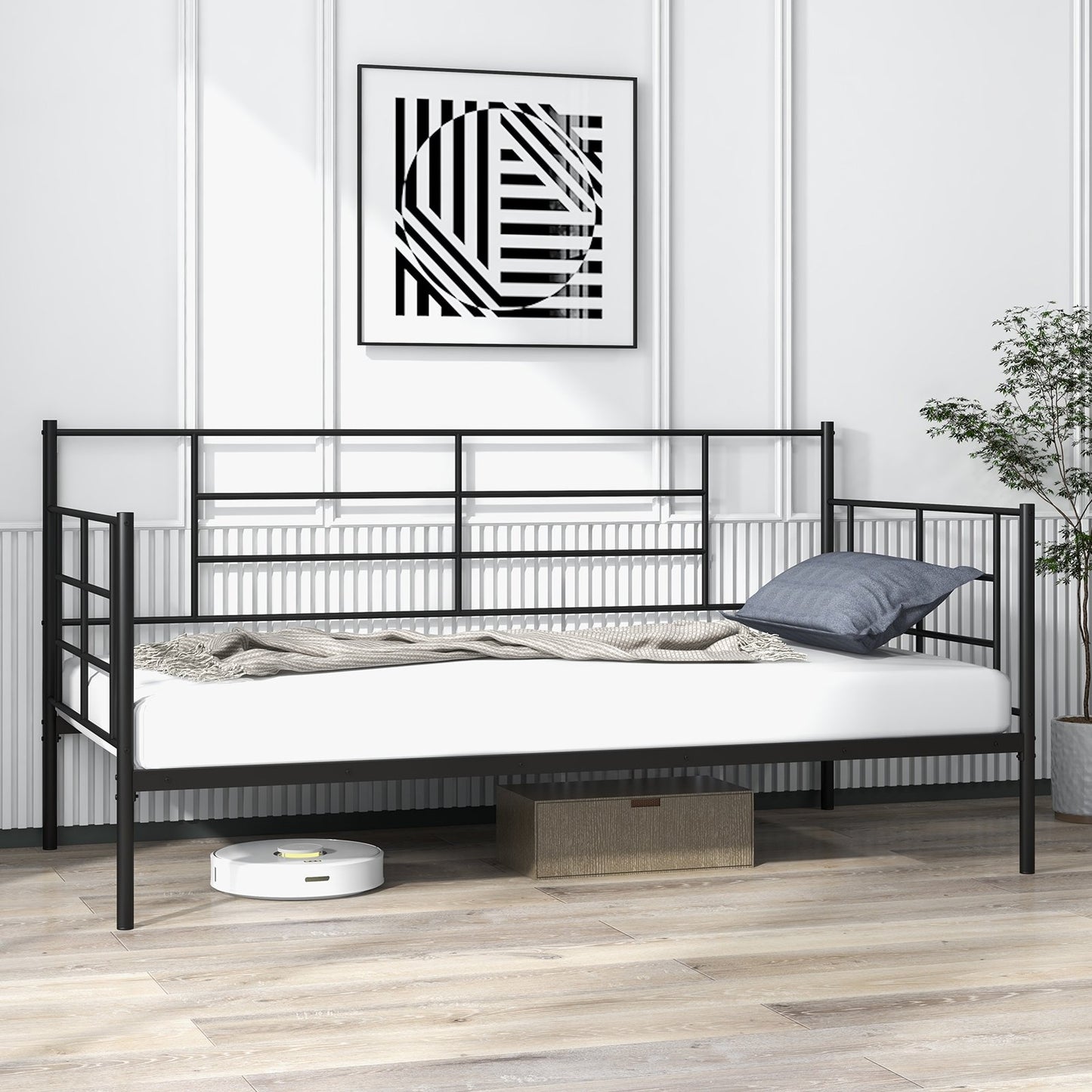 Twin Size Metal Daybed Sofa Bed Frame with Armrests and Backrest, Black Simple Bed Frame   at Gallery Canada