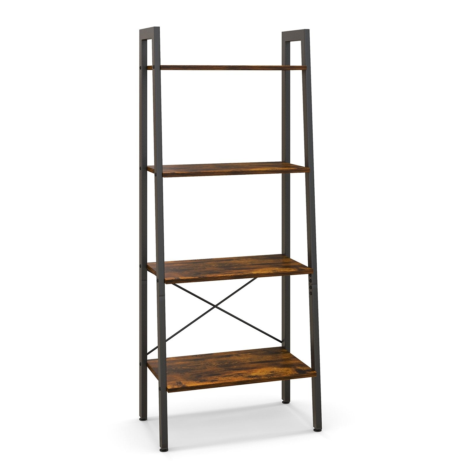 4-Tier Bookshelf with Metal Frame and Adjustable Foot Pads, Rustic Brown Bookcases   at Gallery Canada