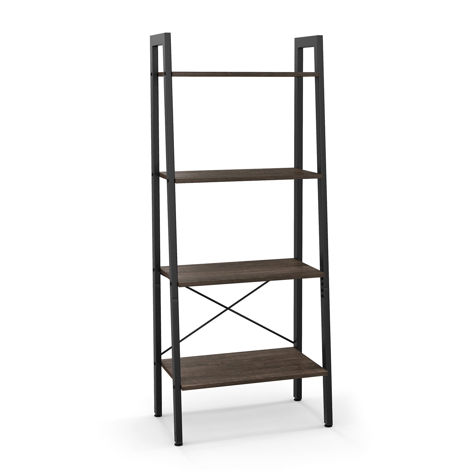 4-Tier Bookshelf with Metal Frame and Adjustable Foot Pads, Oak Bookcases   at Gallery Canada