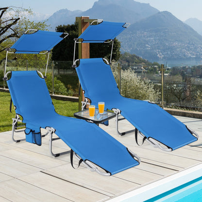 Set of 2 Portable Reclining Chair with 5 Adjustable Positions, Navy Outdoor Chaise Lounges   at Gallery Canada