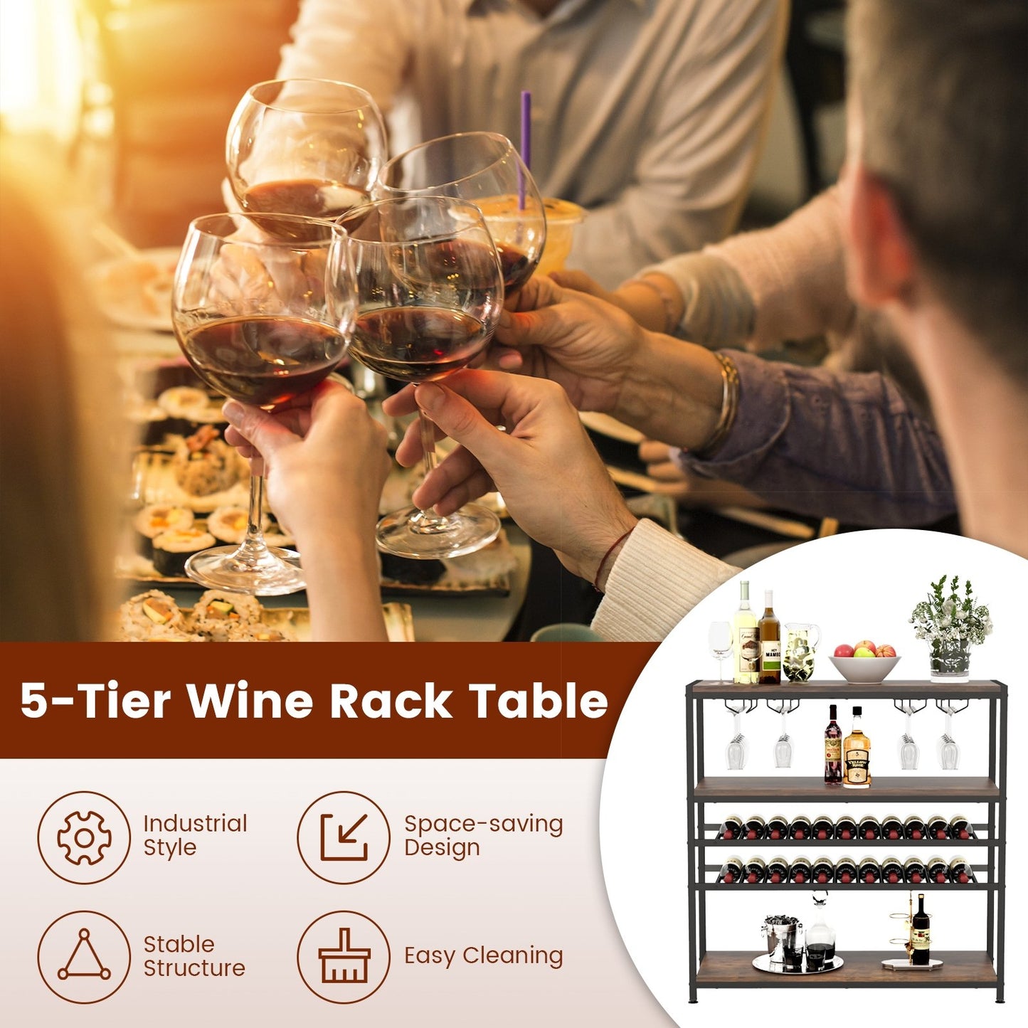 5-tier Wine Rack Table with Glasses Holder Wine Racks   at Gallery Canada